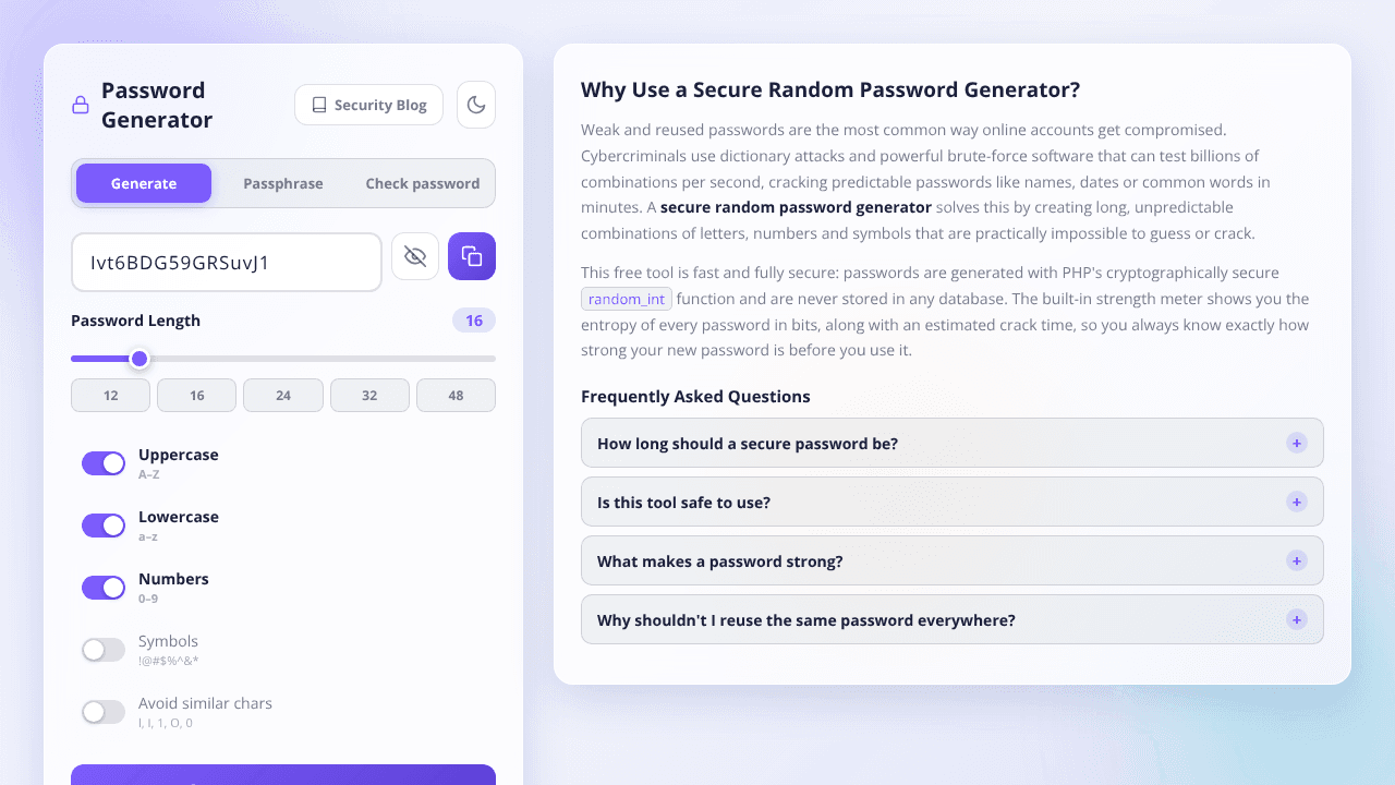  Password Generator website screenshot