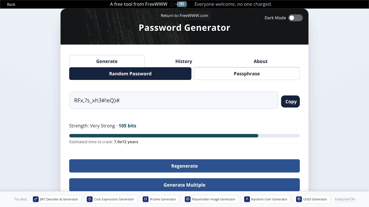 Password Generator website screenshot
