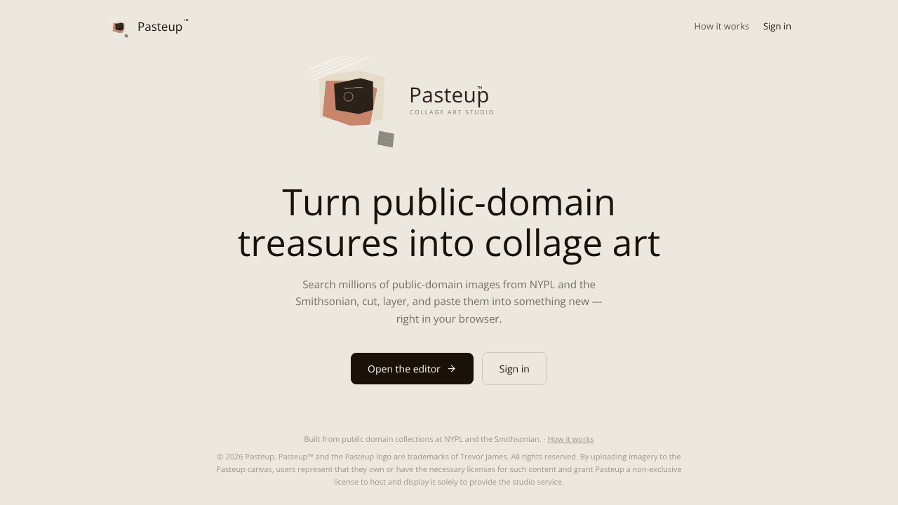 Pasteup — Collage Art Studio website screenshot
