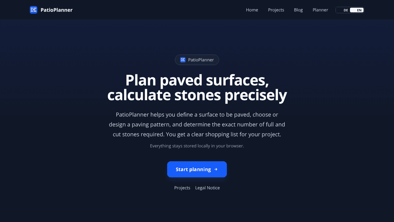 PatioPlanner website screenshot