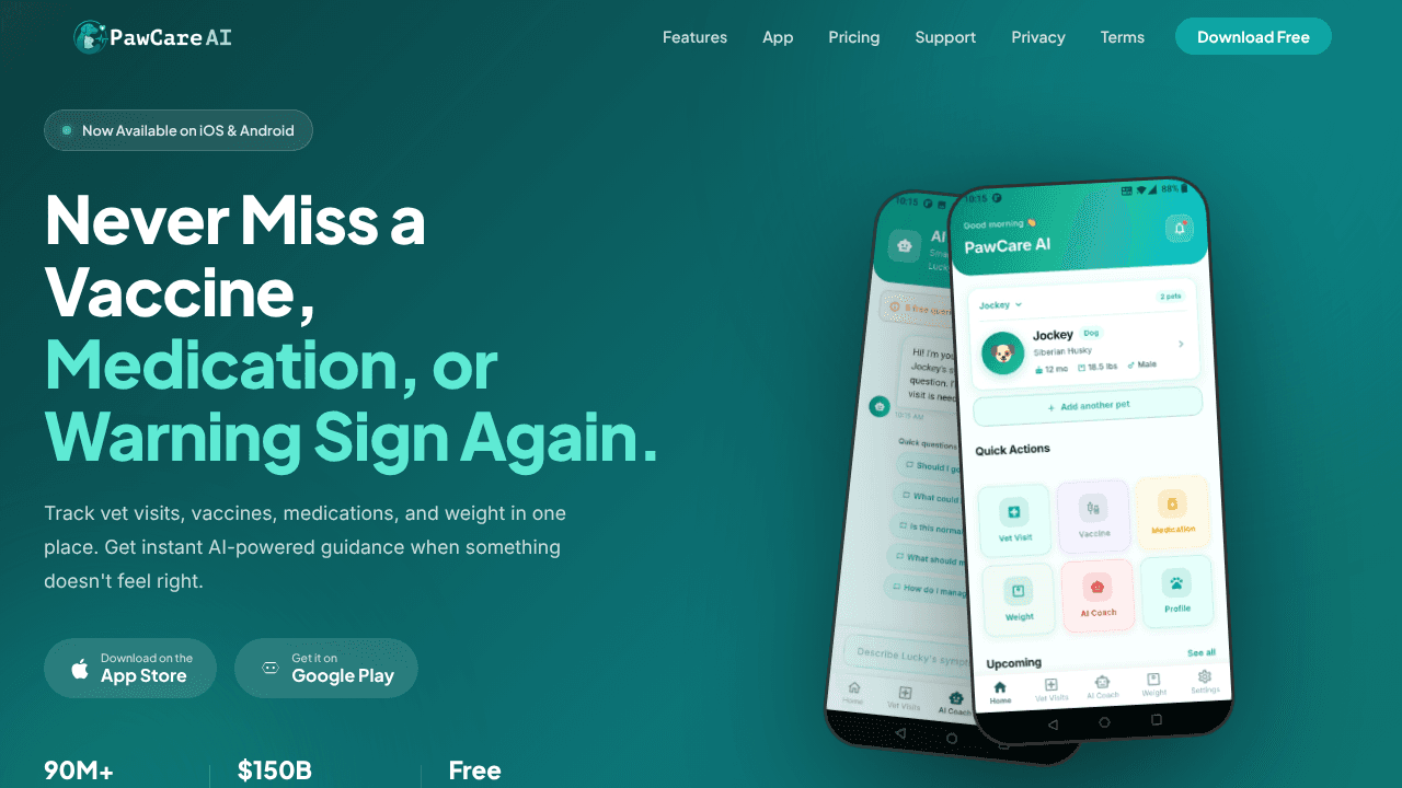 PawCare AI website screenshot