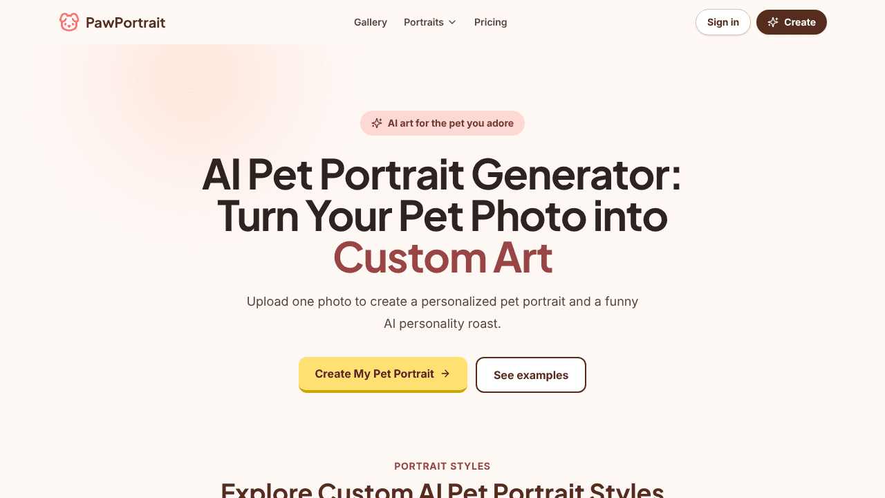 PawPortrait website screenshot