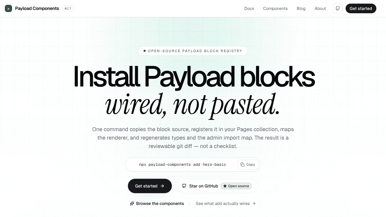 Payload Components website screenshot