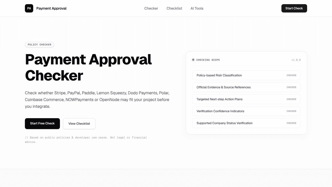 Payment Approval Checker website screenshot