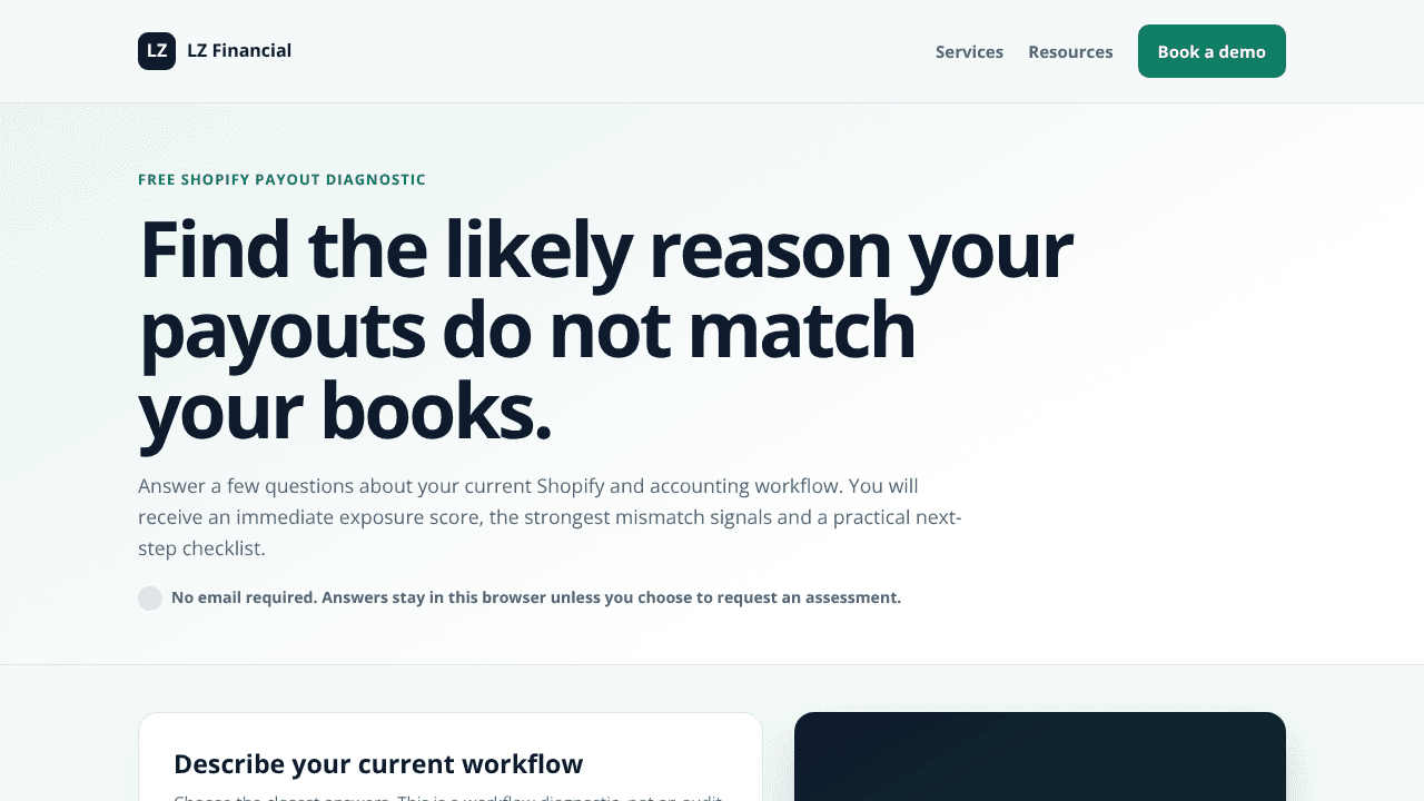 Payout Mismatch Diagnostic website screenshot