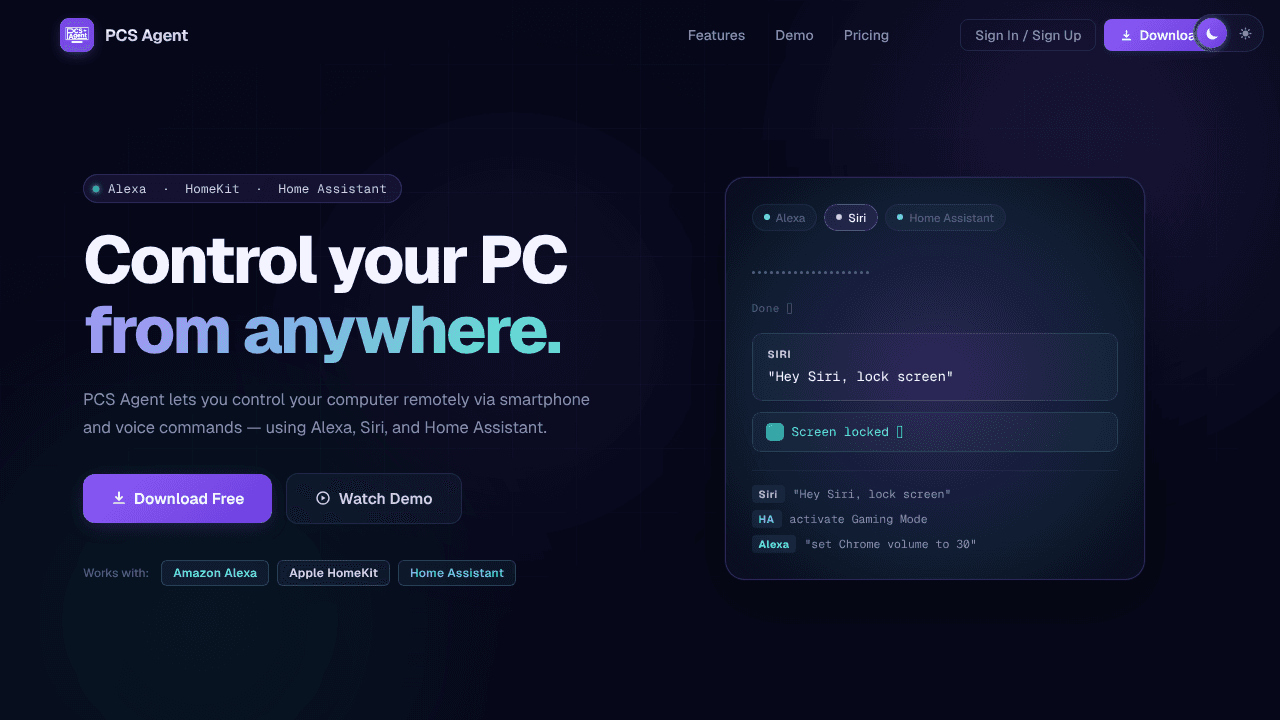 PCS Agent website screenshot