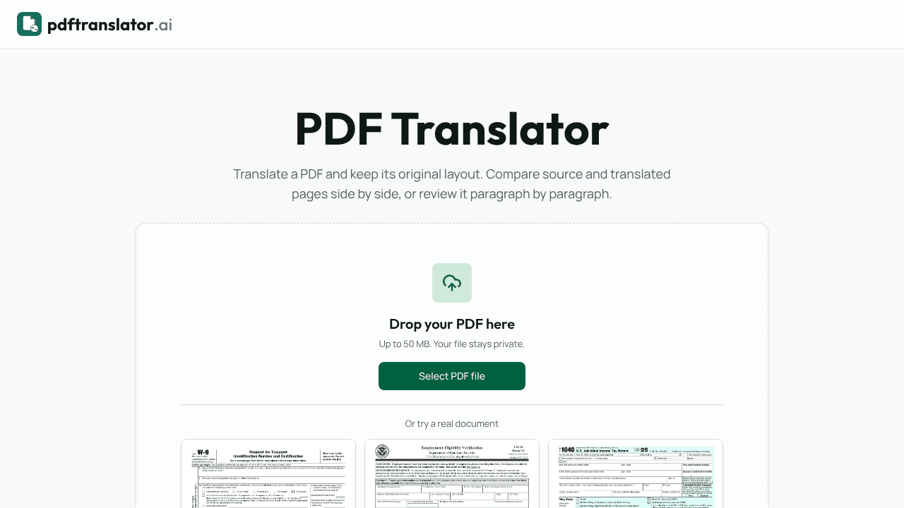 PDF Translator AI website screenshot