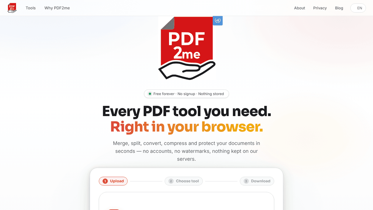PDF2me website screenshot