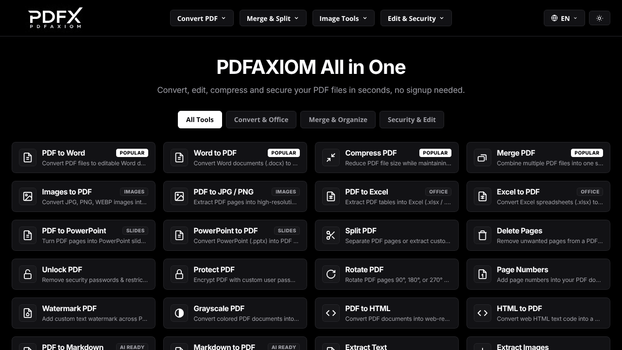 PDFAxiom website screenshot