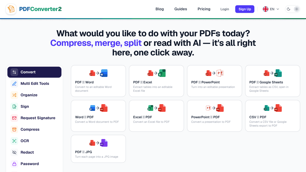 PDFConverter2 website screenshot