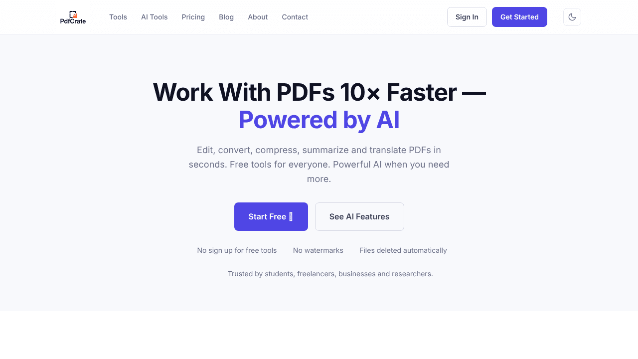 PDFCrate website screenshot
