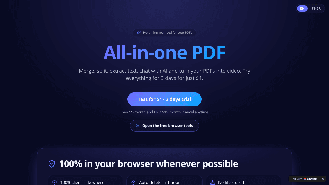 PDFMagic - Edit Pdfs like editing video website screenshot