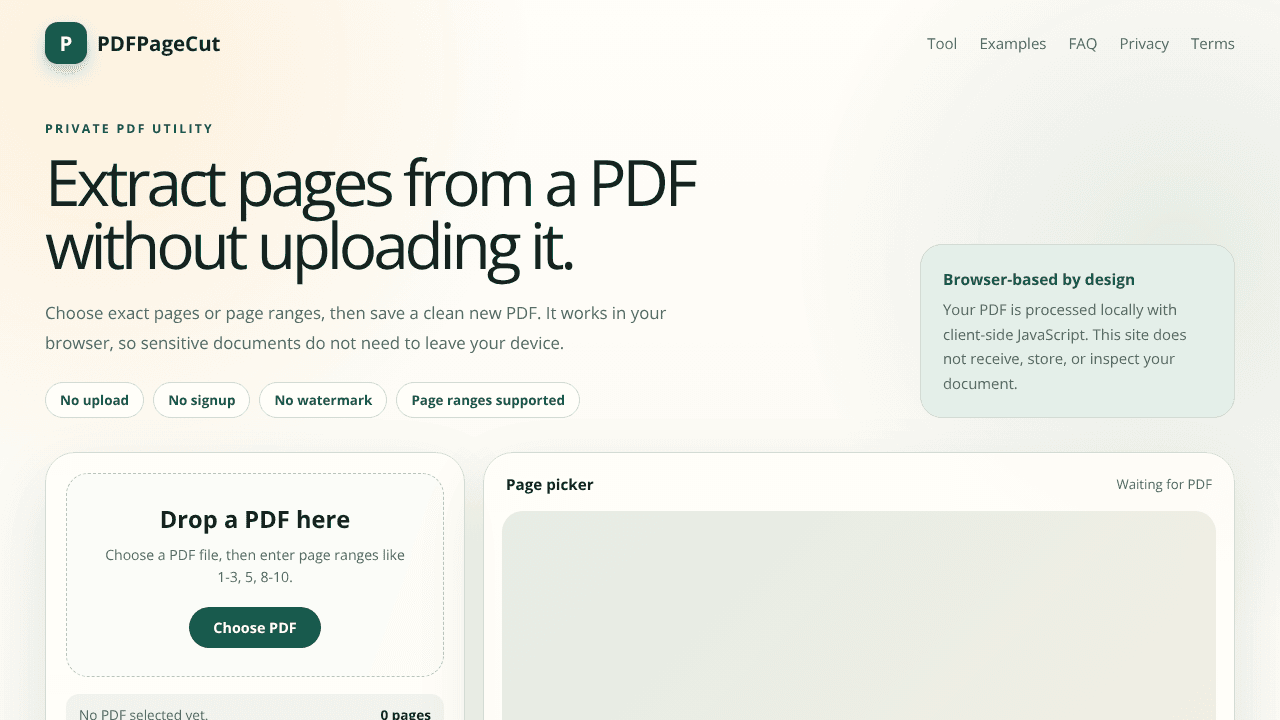 PDFPageCut  website screenshot