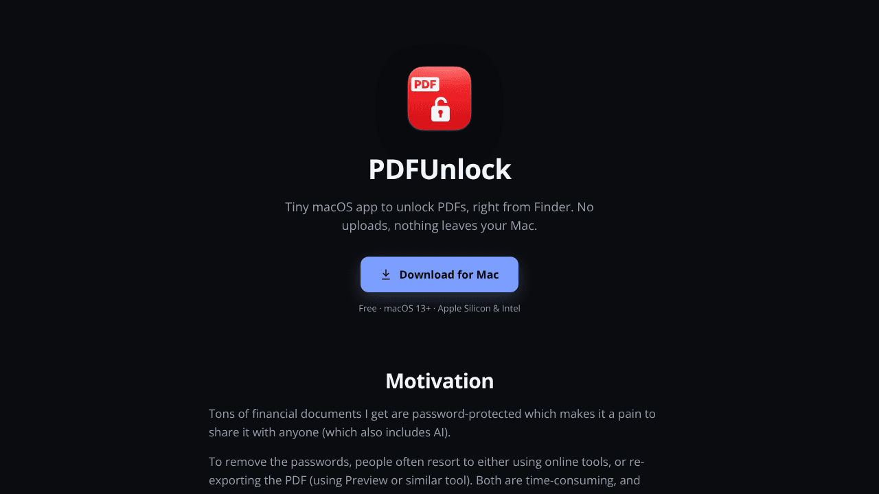 PDFUnlock website screenshot