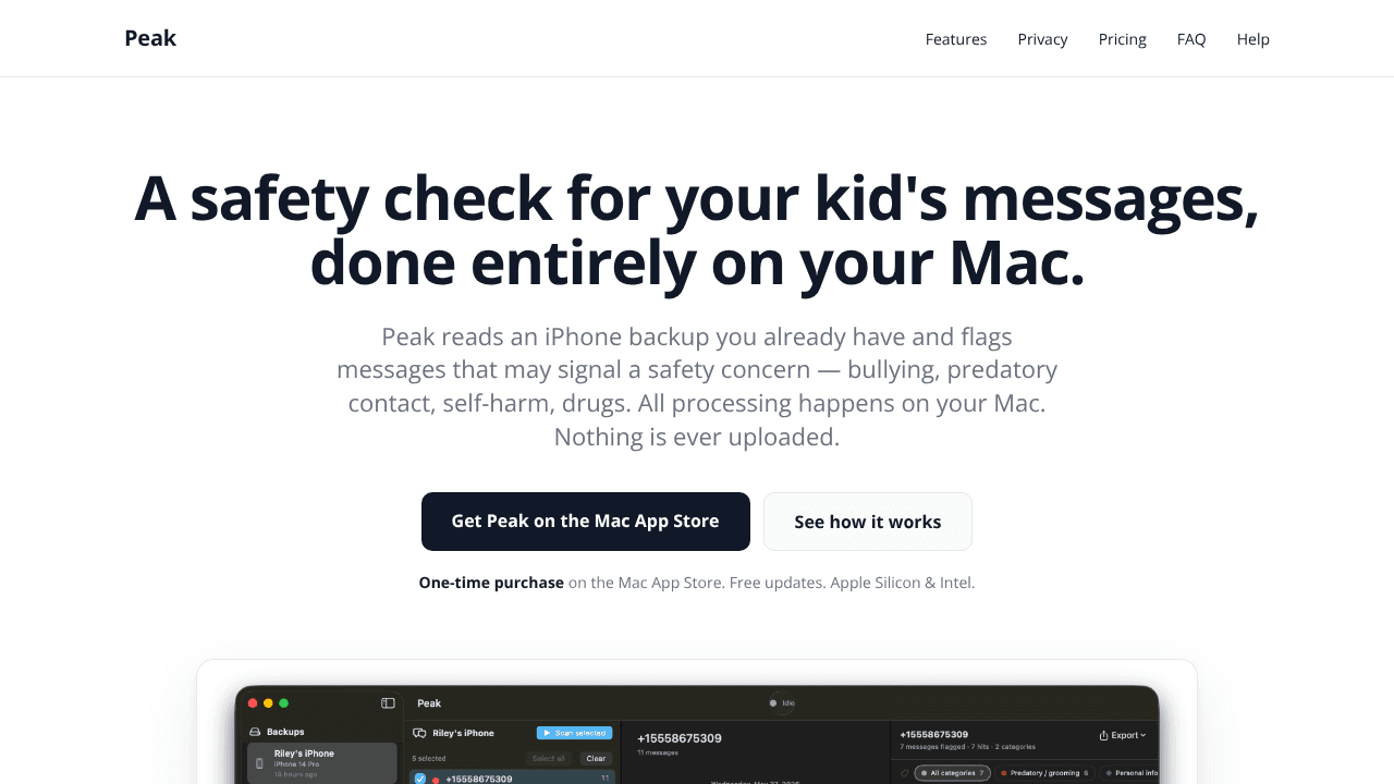 Peak: Message Safety website screenshot