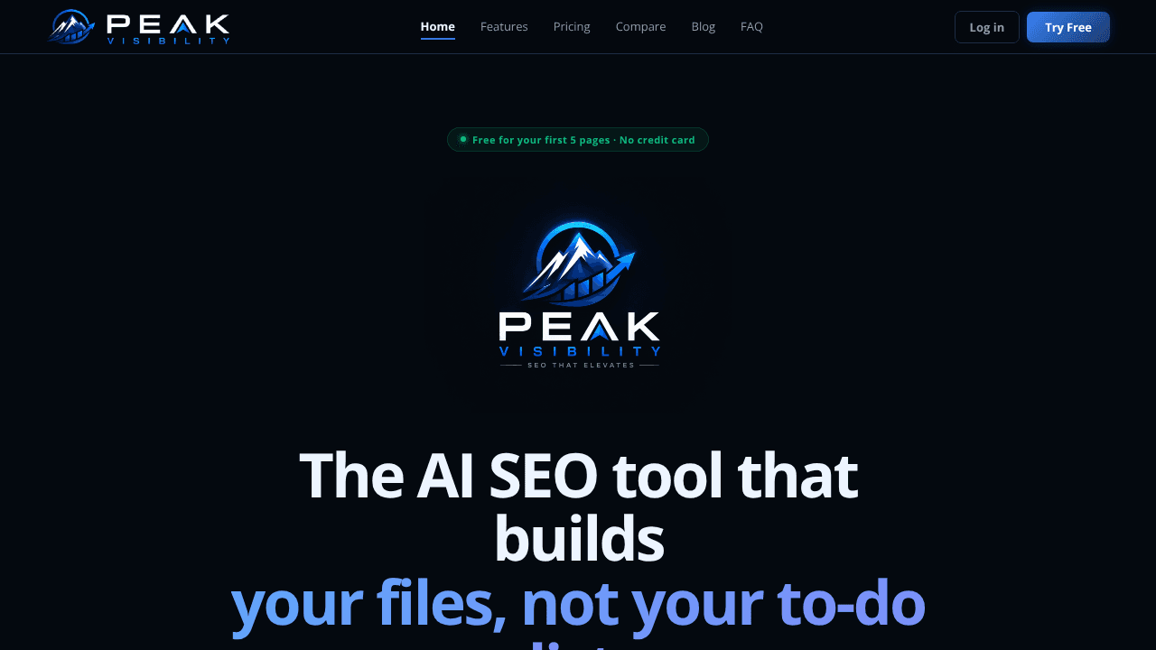 Peak Visibility | SEO Tools website screenshot