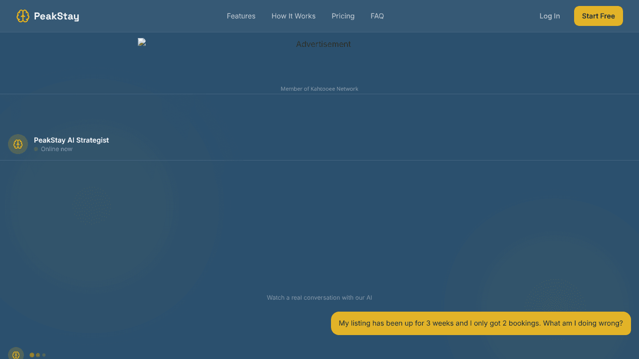 PeakStay.homes AI-Powered Airbnb Hosting website screenshot