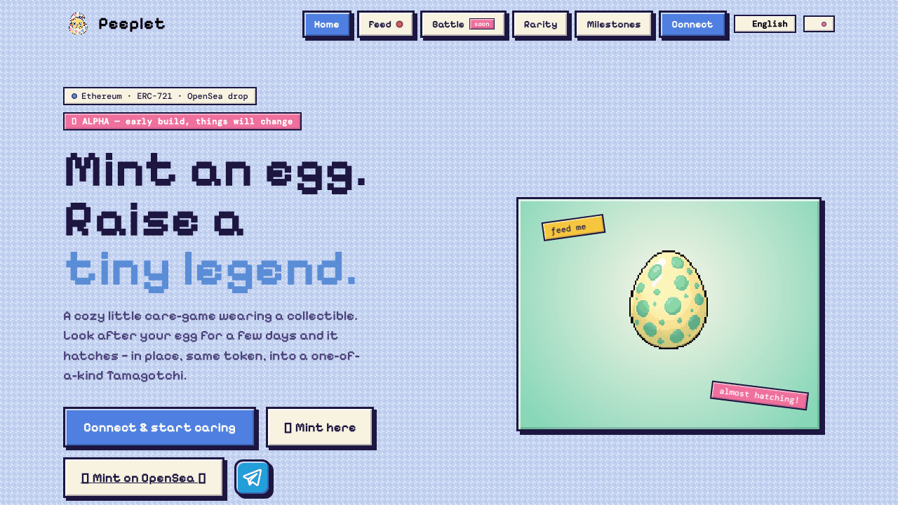 Peeplet - care for your egg website screenshot
