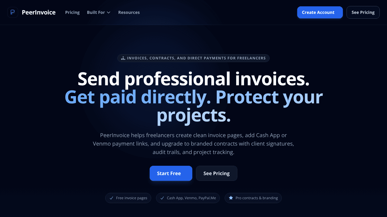 Peer Invoice website screenshot