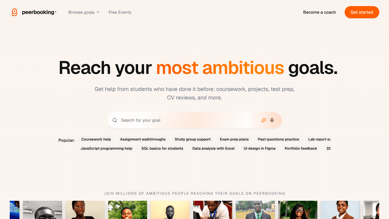 peerbooking website screenshot