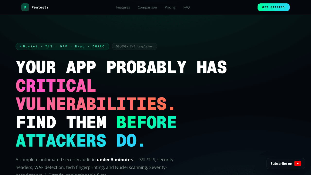 Pentestr — Automated Web Security Audit website screenshot