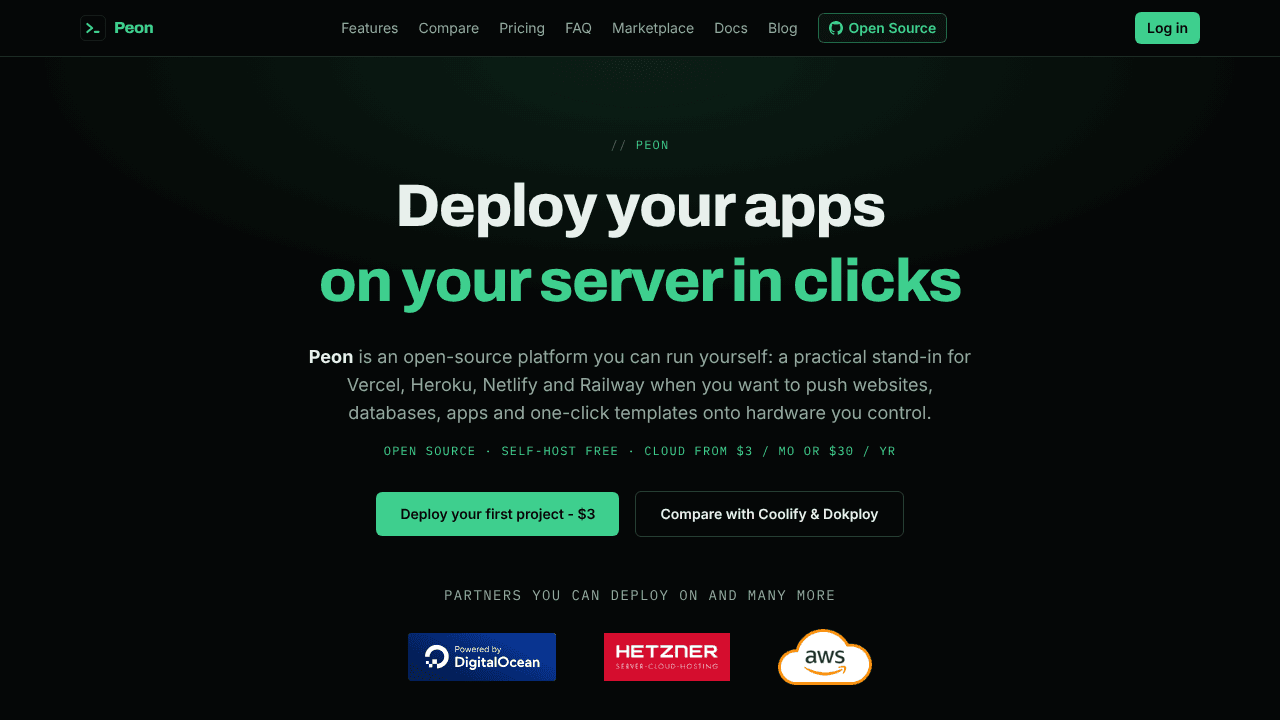 Peon website screenshot