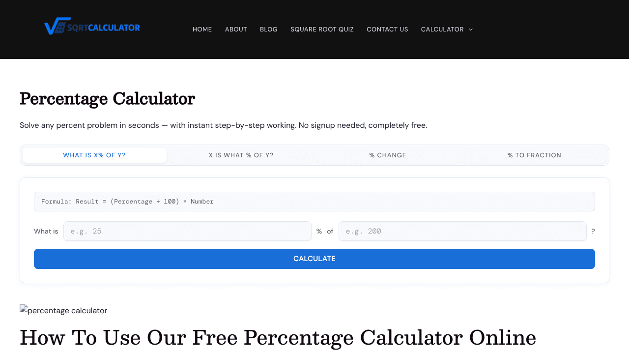 Percentage Calculator website screenshot