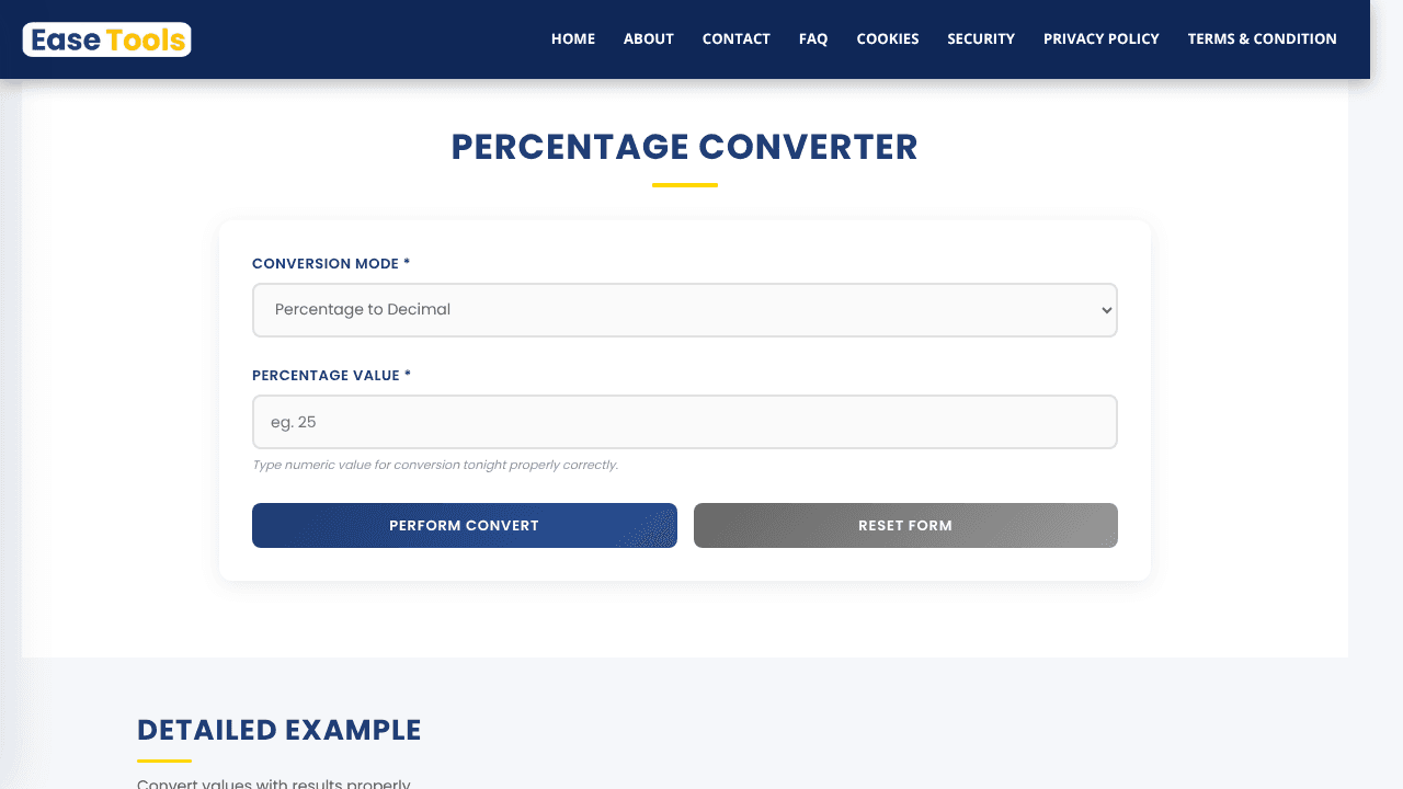 Percentage Converter  website screenshot