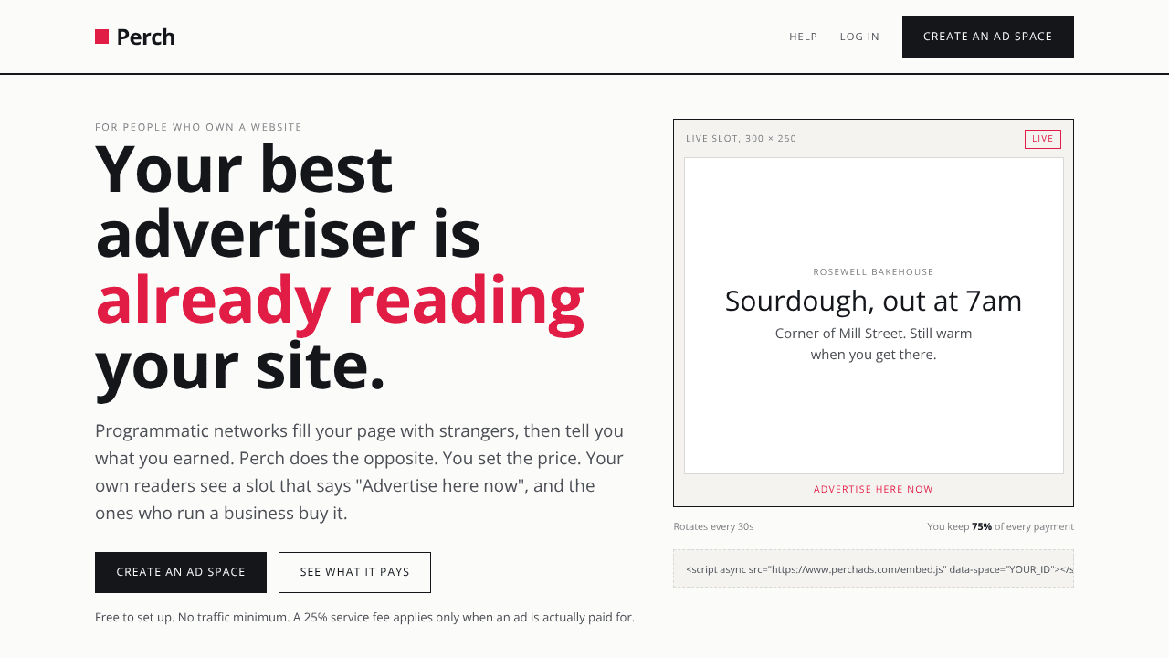 Perch Ads website screenshot