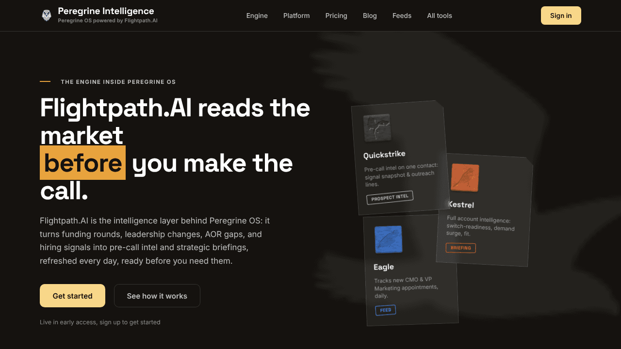 Peregrine OS Launch website screenshot