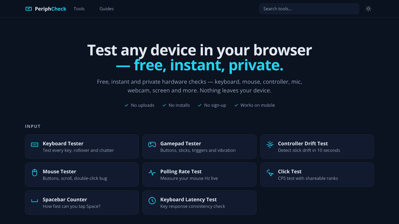 PeriphCheck website screenshot