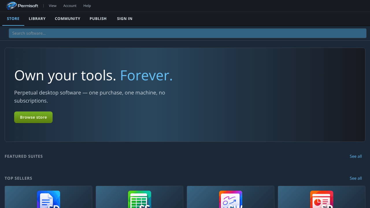 Permisoft -- Software Marketplace website screenshot