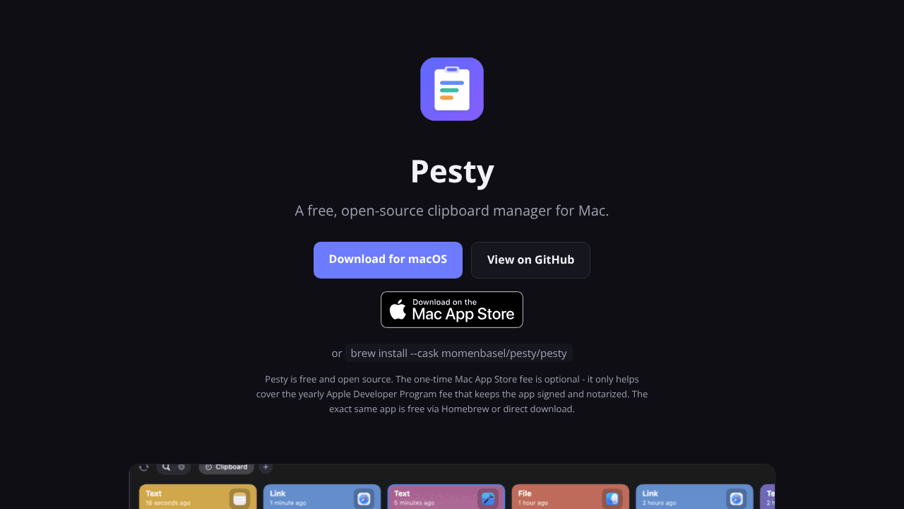 Pesty website screenshot