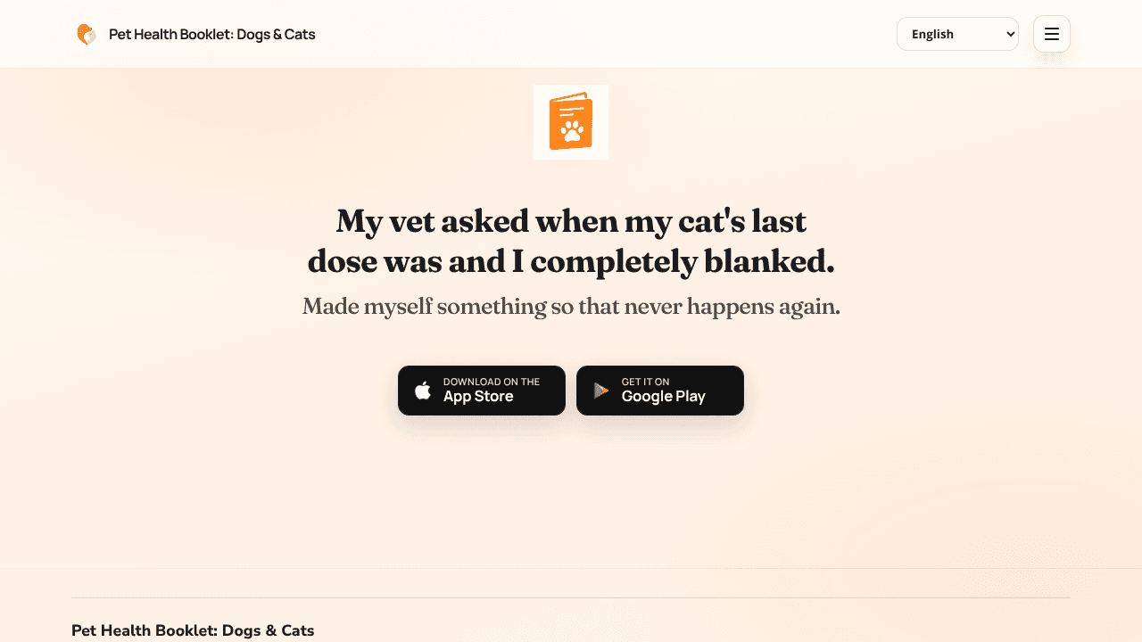 Pet Health Booklet website screenshot