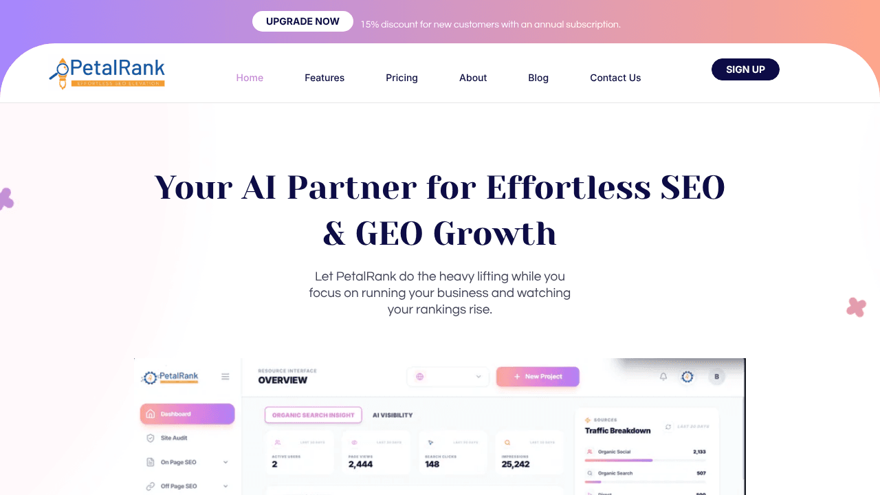 PetalRank website screenshot