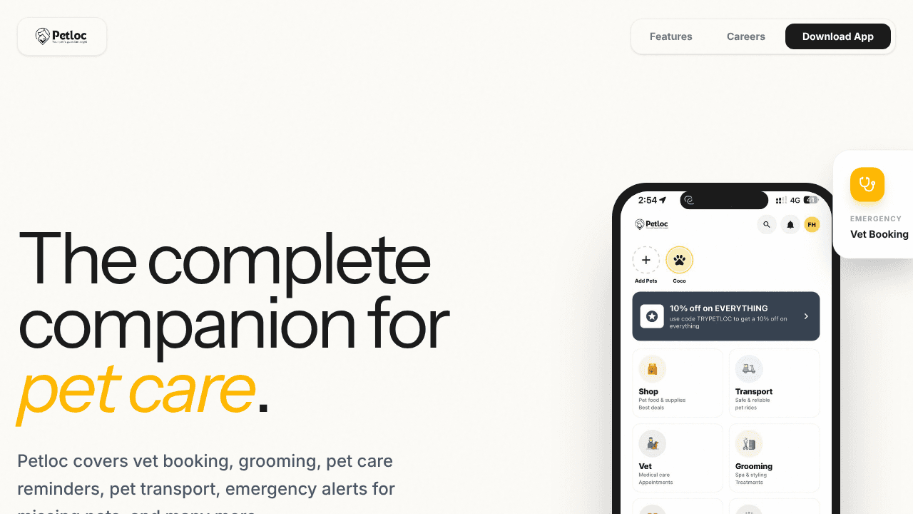 Petloc - Vet, Grooming & More website screenshot