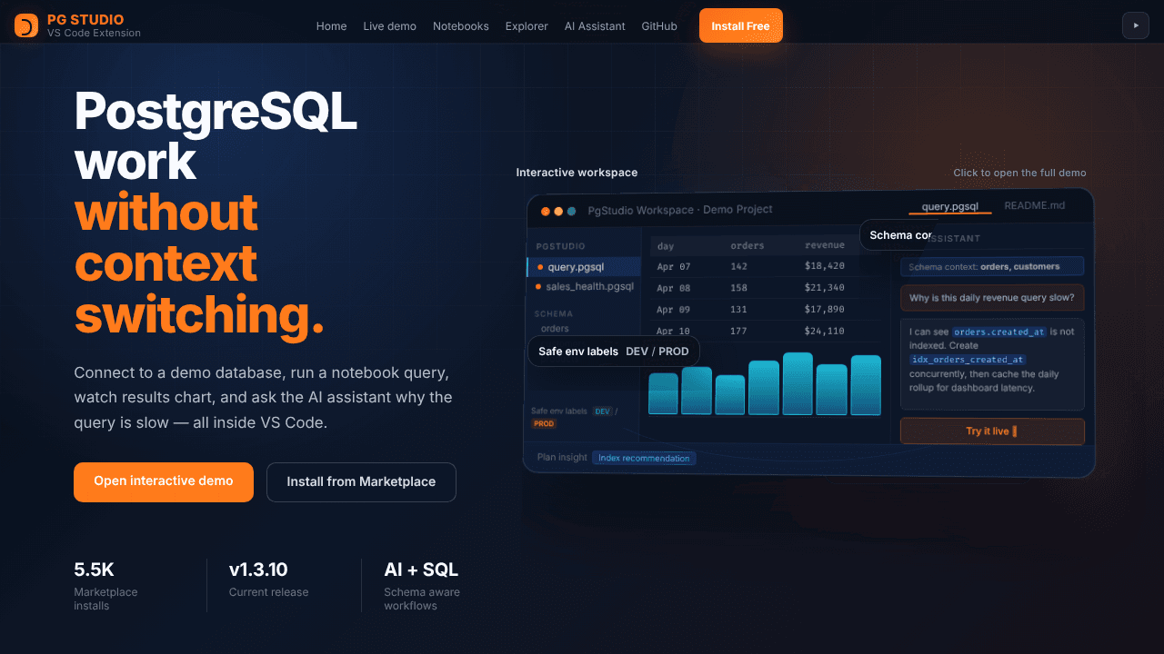 PgStudio website screenshot