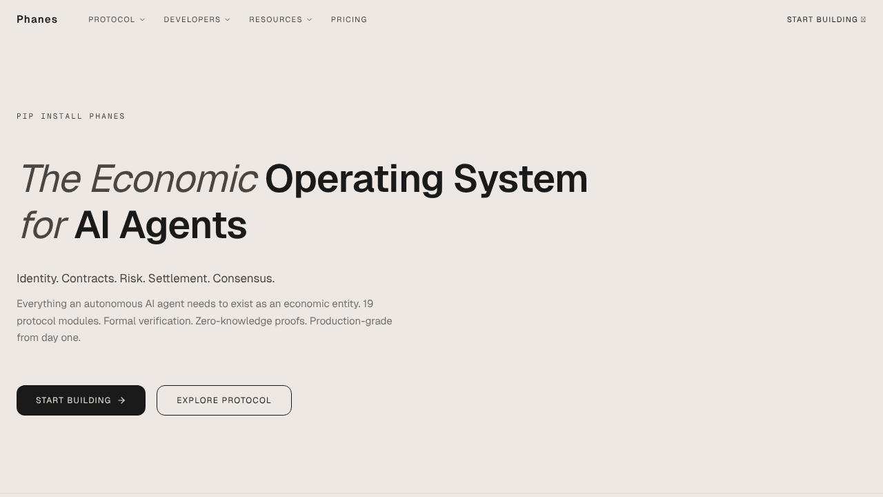 Phanes website screenshot