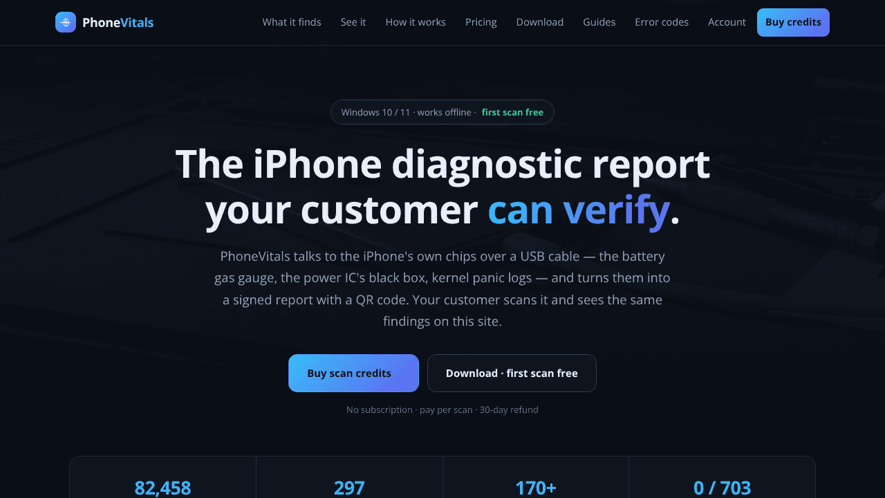 PhoneVitals website screenshot