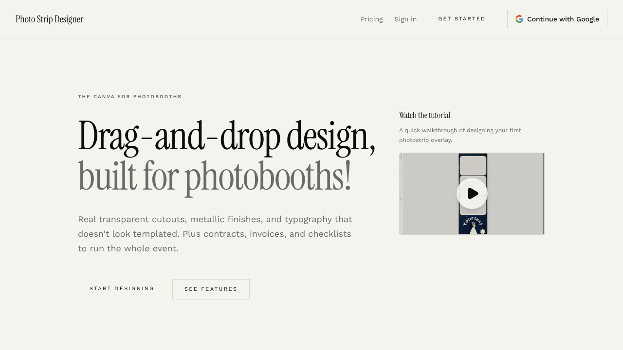 Photo Strip Designer website screenshot