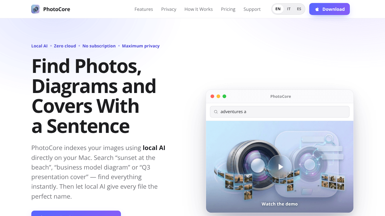 Photocore website screenshot