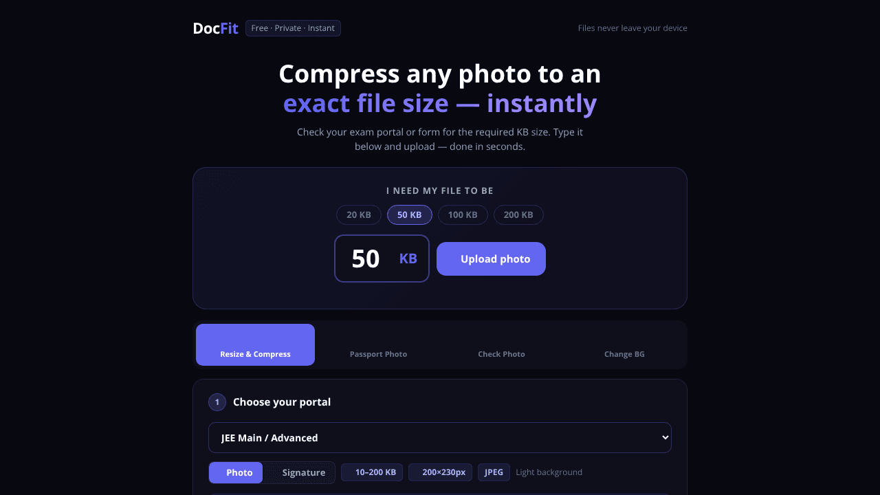 PhotoFit website screenshot