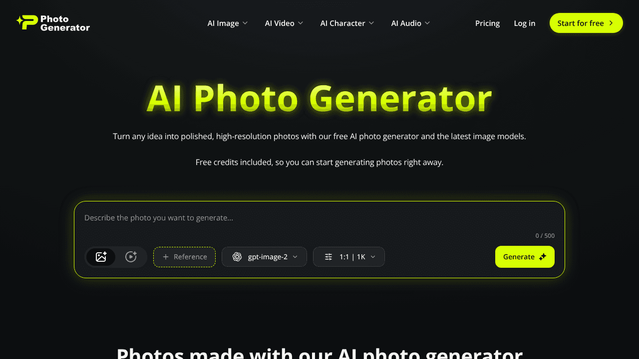photogenerator website screenshot