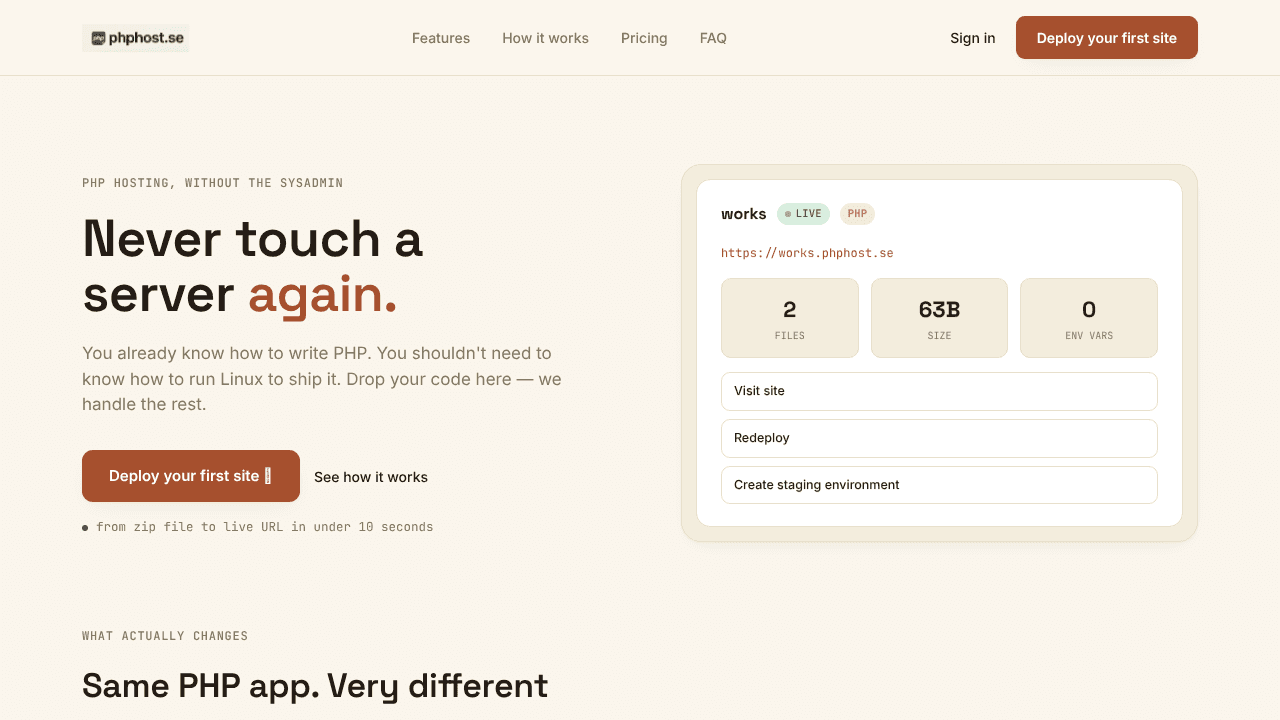 PHP HOST website screenshot