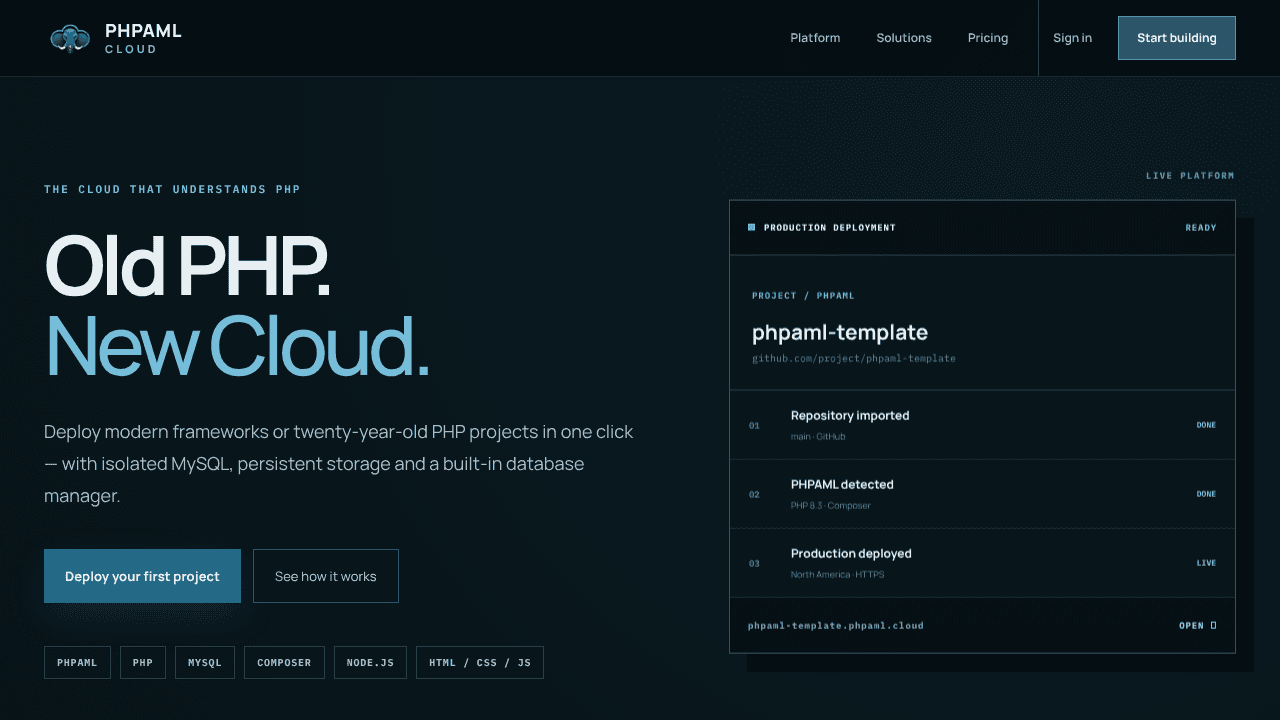 PHPAML Cloud website screenshot