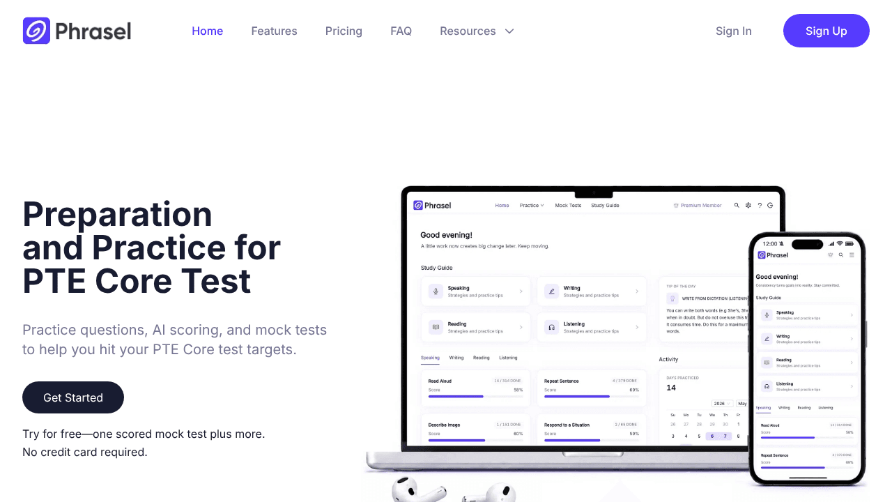 Phrasel website screenshot