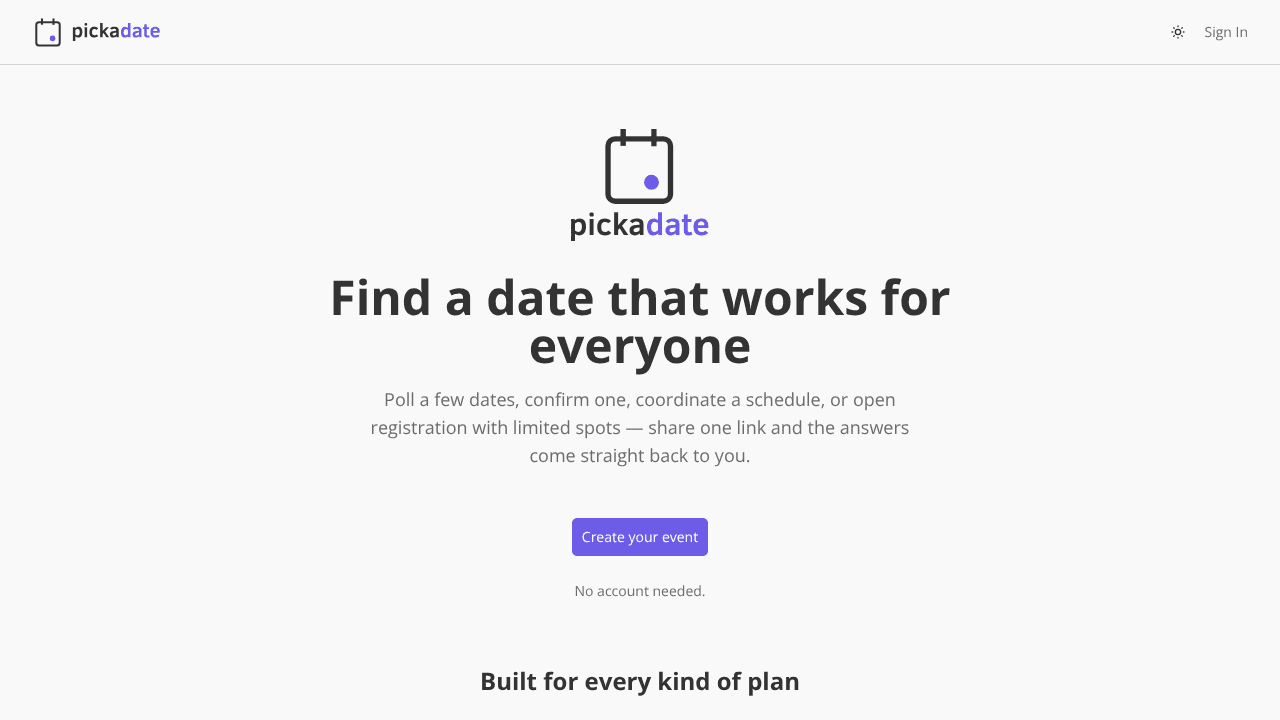 Pickadate website screenshot