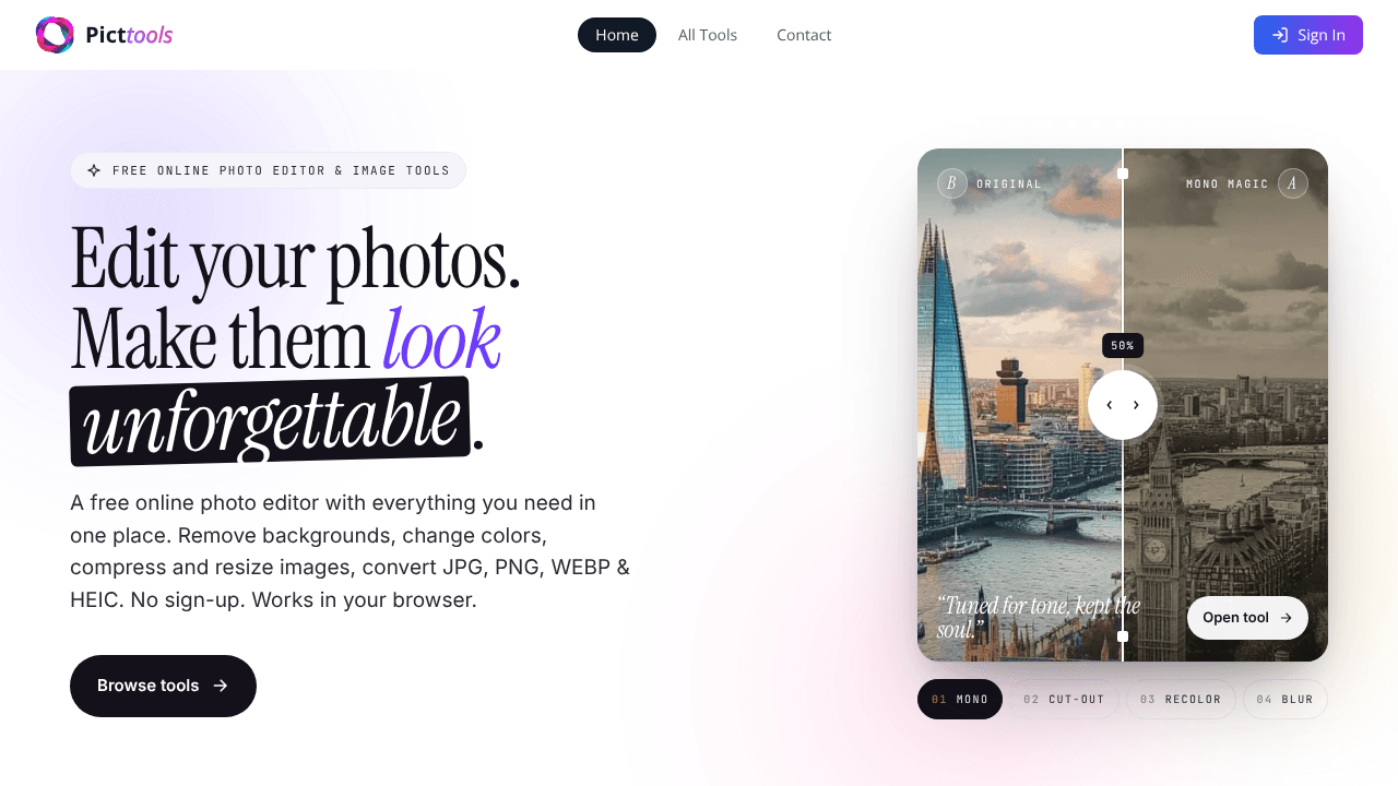 PictTools website screenshot