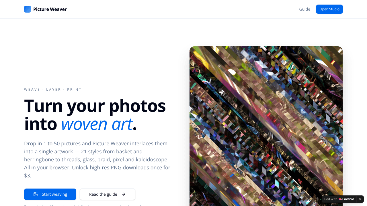 Picture Weaver — Weave photos into art website screenshot