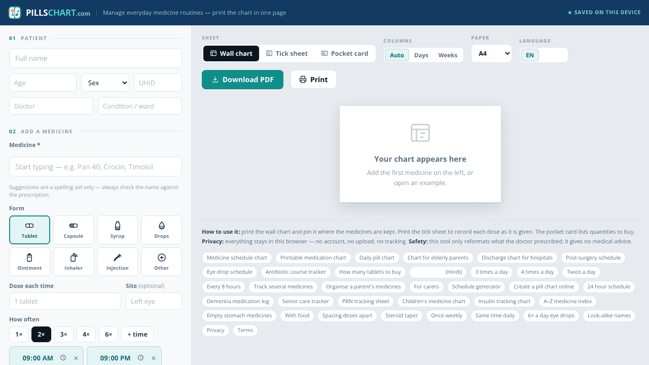 PillsChart website screenshot